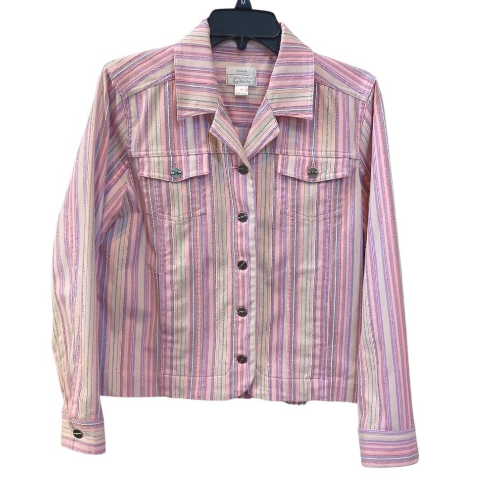 Christopher & Banks Pastel Striped Lightweight Jean Style Jacket. Medium